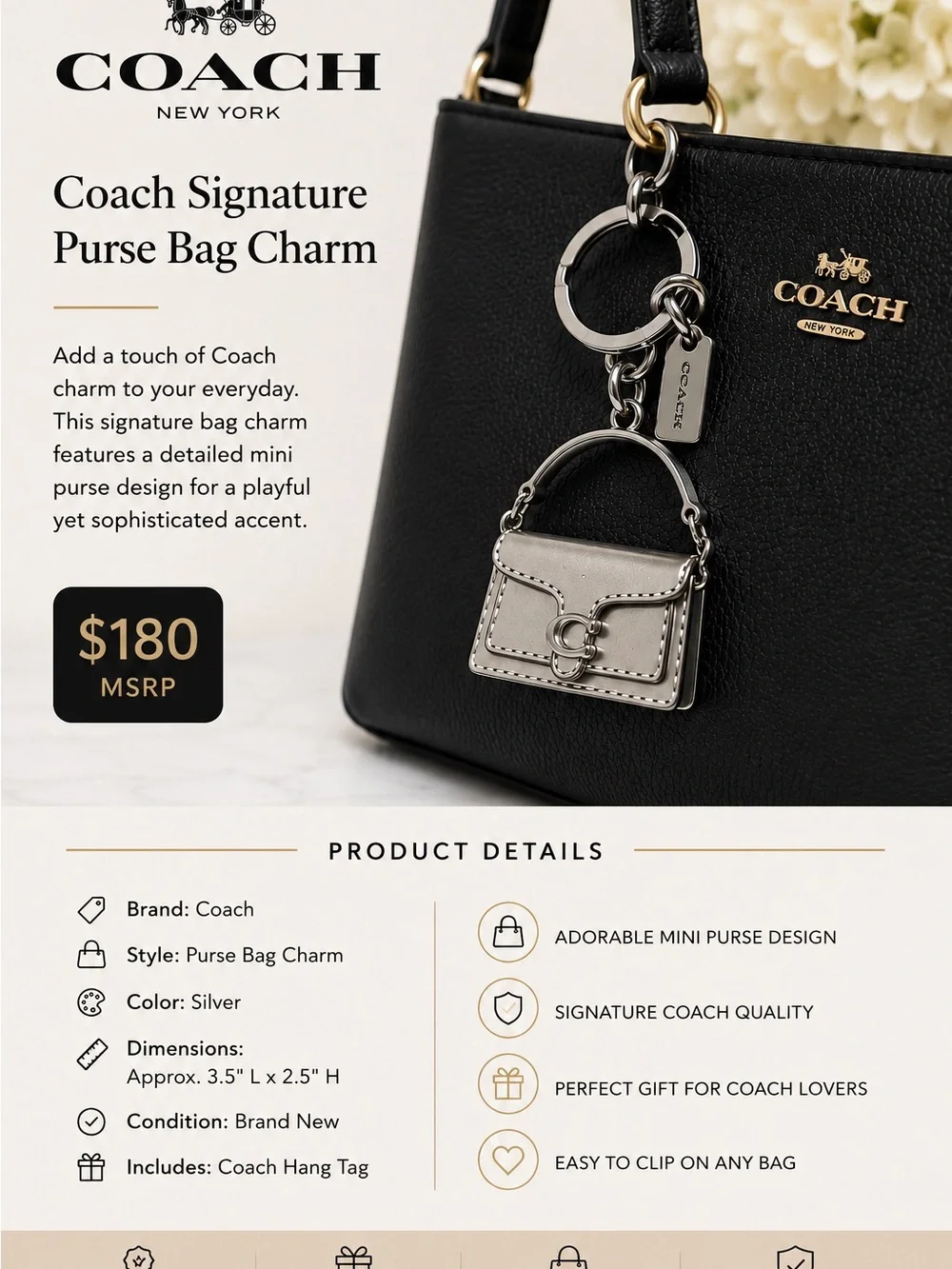 Coach Silver Mini Purse Bag Charm